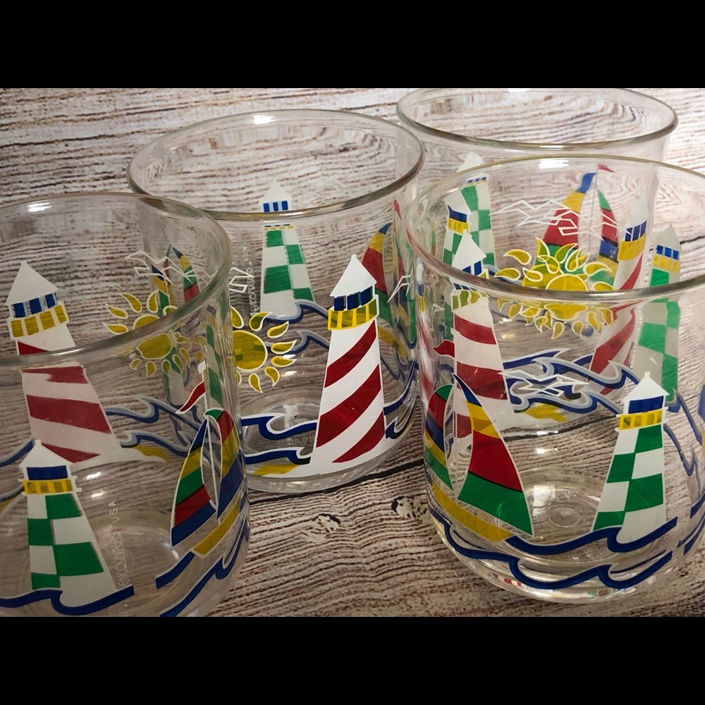 Coastal Lighthouse Glass Tumblers - Set of 3 (Multi-Color)